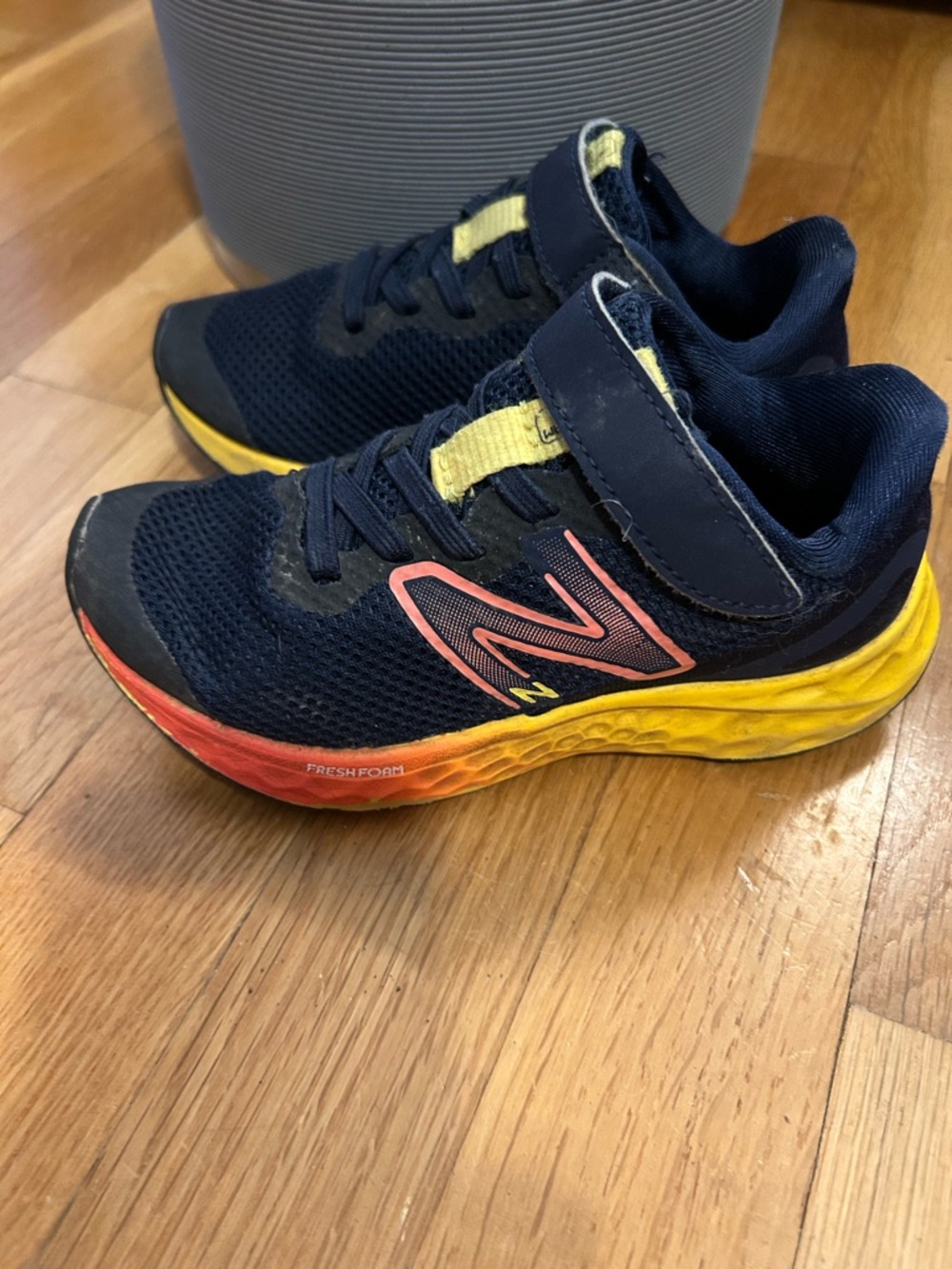 New Balance Kids Navy Sneakers with Yellow & Coral Gradient Midsole